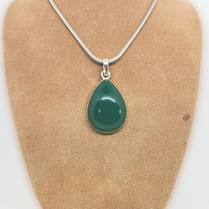 Green Agate Gemstone and Sterling Silver Teardrop Pendant